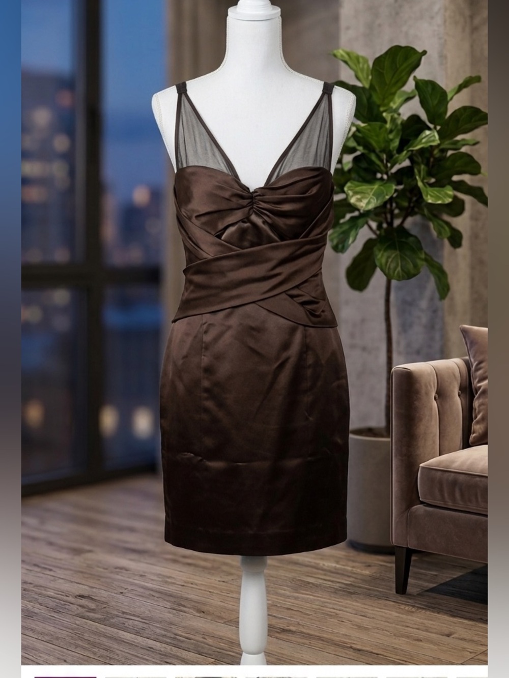Max and Cleo Cross front Sheath Dress Truffle Brown Size 8 NWT